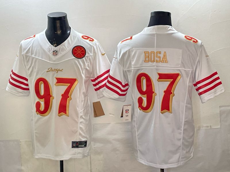 Men 2026 San Francisco 49ers #97 Bosa White Gold 5th generations Nike Limited NFL Jersey style 007